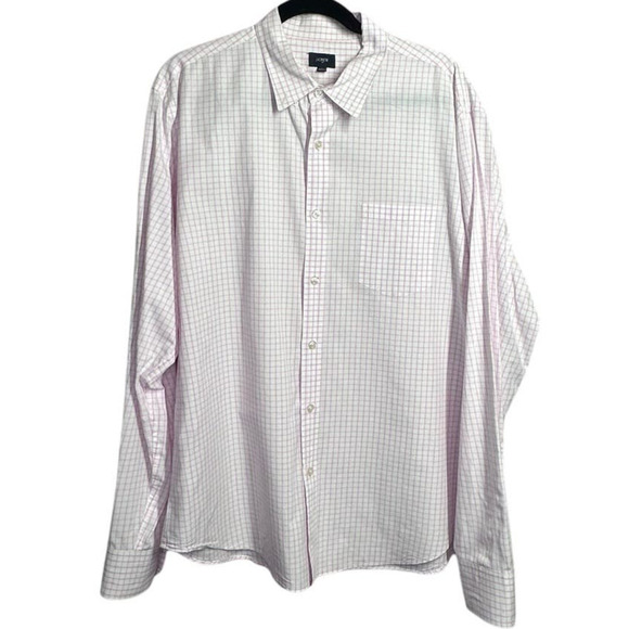 J Crew Mens Button Up Dress Shirt Button Collar Size XL Cotton Pink Window Pane - Picture 1 of 6